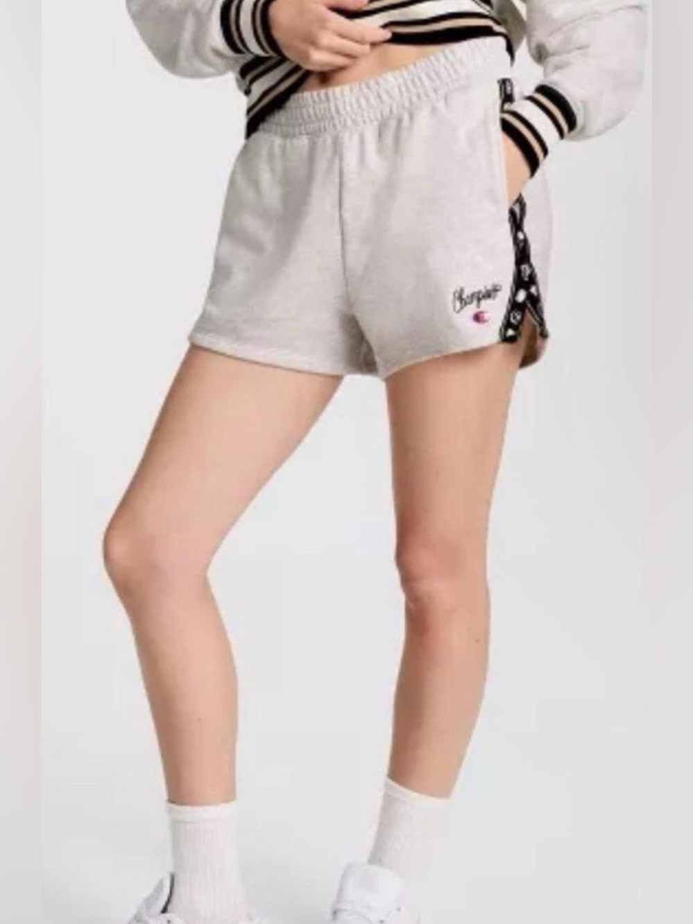 NWT Champion Logo Tape Fleece Shorts Ash Heather Gray Cotton Blend Size M